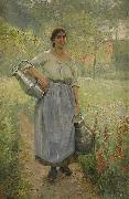Elisabeth Keyser Fransk bondflicka med mjolkspannar USA oil painting artist